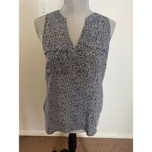 WILLI SMITH Black/White Sleeveless Y-Neckline Rayon Blouse/Top w/pockets ~ M